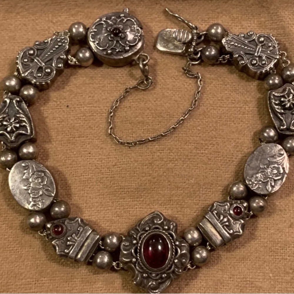 Vintage Sterling Silver Garnet Slide Bracelet